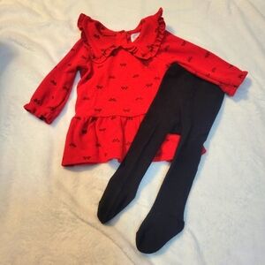 Red long sleeve baby dress with black tights size 6-9 mo